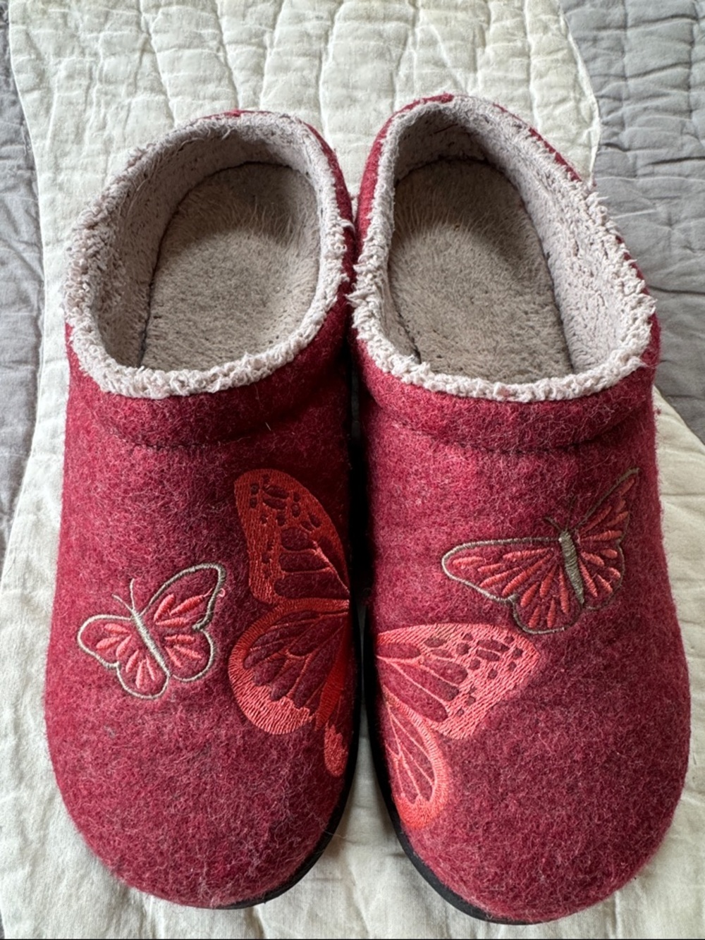 LL Bean Red Butterfly Wool Slippers